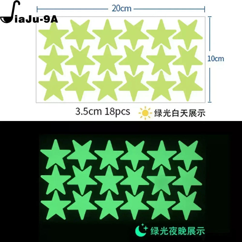 Green Star Luminous Stickers Children's Bedroom Wall Fluorescent Stickers Home Decoration DIY Self-adhesive Dot Stickers