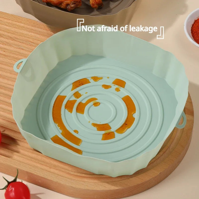 Air Fryer Silicone Basket Silicone Mold Airfryer Oven Baking Tray Pizza Fried Chicken Basket Reusable Pan Liner Accessories