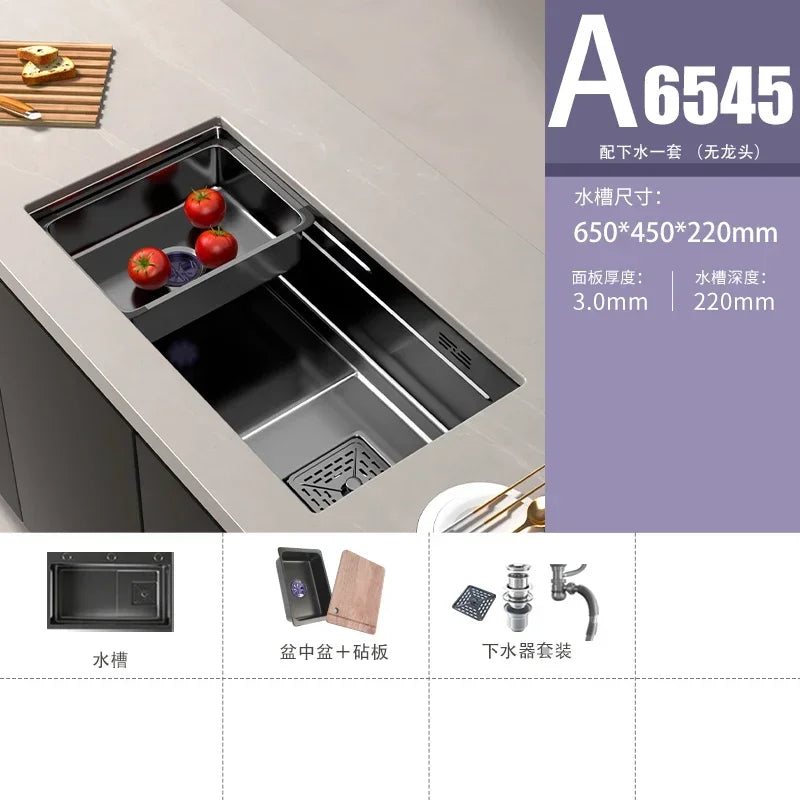 Stainless Steel Kitchen Sinks Black Nano Large Single Tank Countertop Basin Home Kitchen Vegetable Sink 304 Thickened Wash Basin
