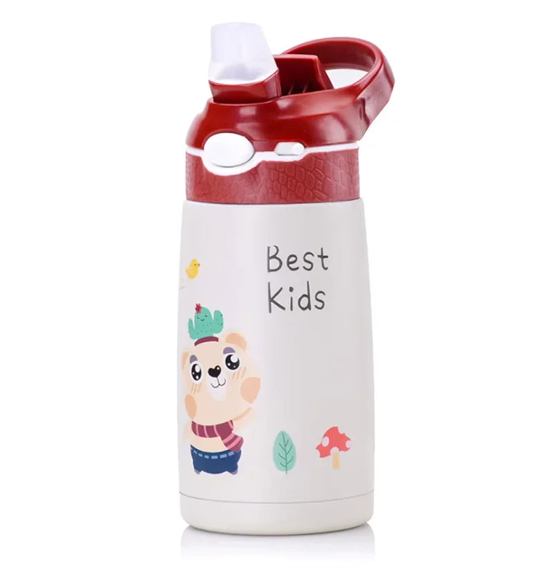 400ML Kids Water Bottle Cartoon Animal Children's Cup With Straw Stainless Steel Vacuum Flacks Thermos Bottle Thermal Mug Cups