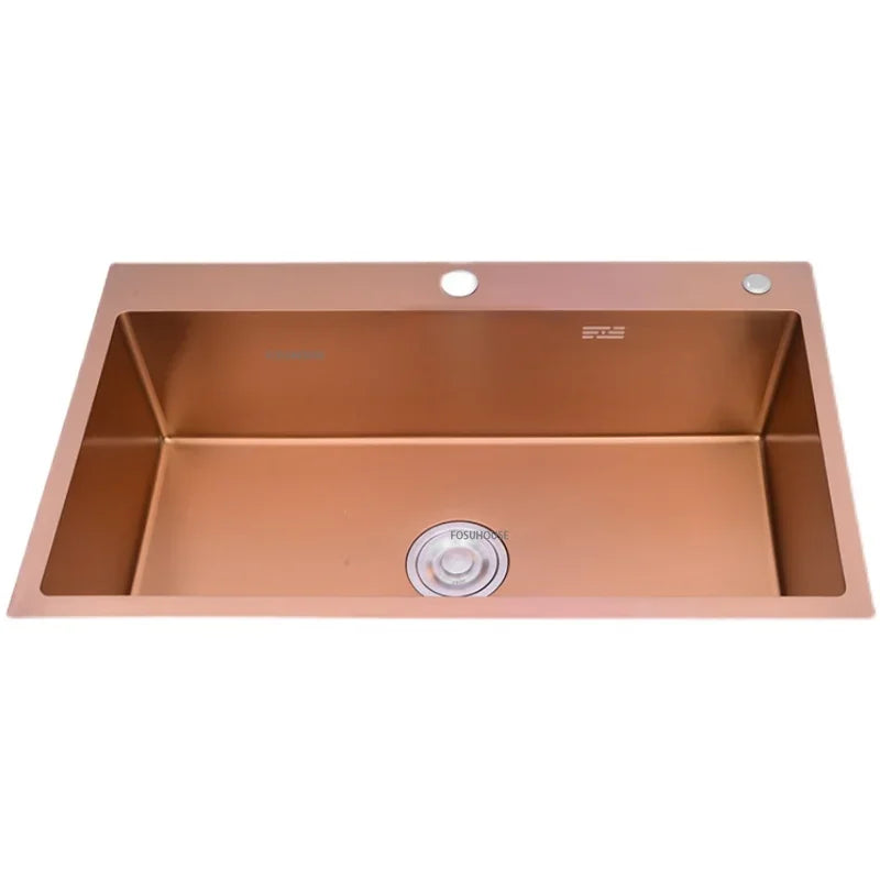 Rose Gold Stainless Steel Single Bowl Kitchen Sinks Accessory 304 Sink Bowl Kitchen Drain Basket Above Counter Sink Wash Basin