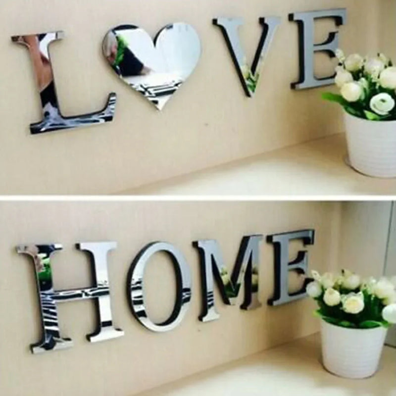 Letters Love Furniture Mirror Tiles Home Wall Sticker Self-Adhesive Art Decor Home Decor Bedroom Living Room Background Mural
