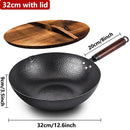 32cm Carbon Steel Wok Woks & Stir Fry Pans Wok Pan with Lid No Chemical Coated Flat Bottom Wok for Electric Induction Gas Stoves