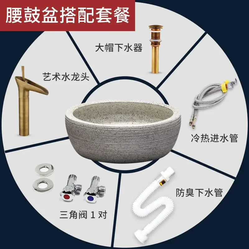 Modern Countertop Basin Vintage Bathroom Sinks Simple Ceramic Oval Washbasins Luxury Square Bathroom Washbasins Kitchen Sink GL