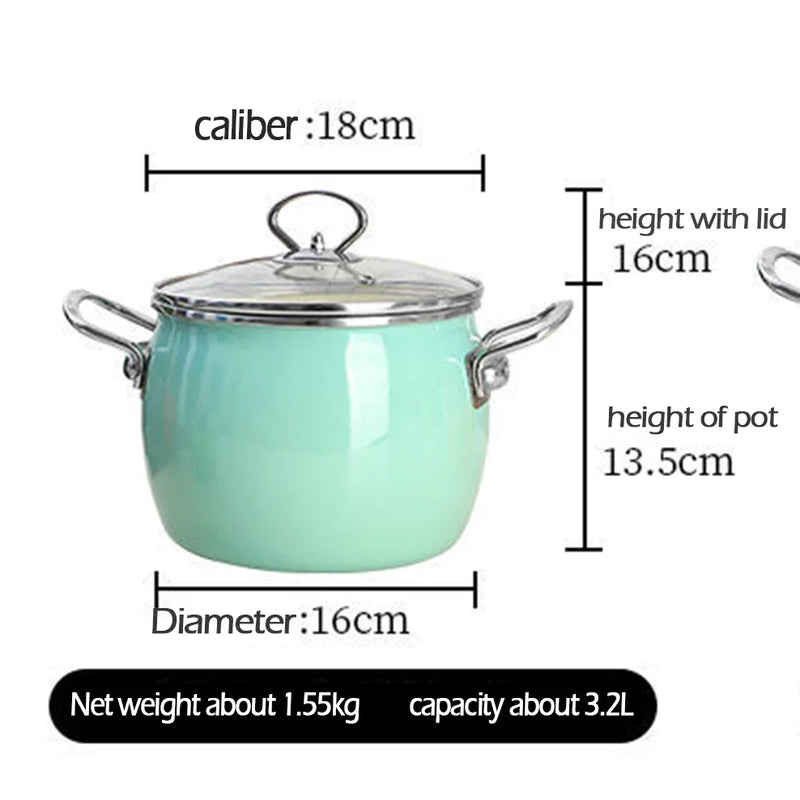 18CM Caliber Porcelain Enameled Soup Pot 3.2L Enameled Saucepan For Gas Induction Stewpan Multifunction Cooking Pot Kitchenware