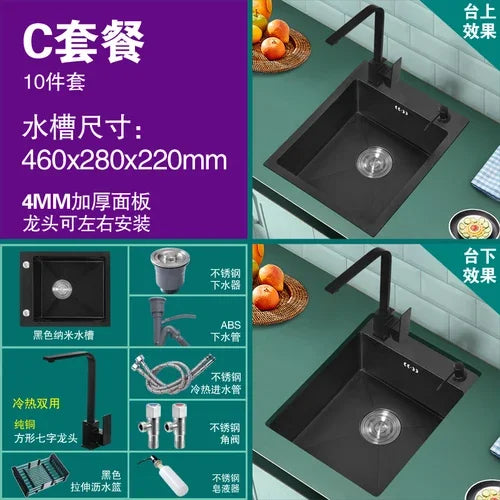 Bar Balcony Mini Sink Single Tank 304 Stainless Steel Kitchen Sinks Black Nano Thicken Wash Basin Small Sink Kitchen Accessories