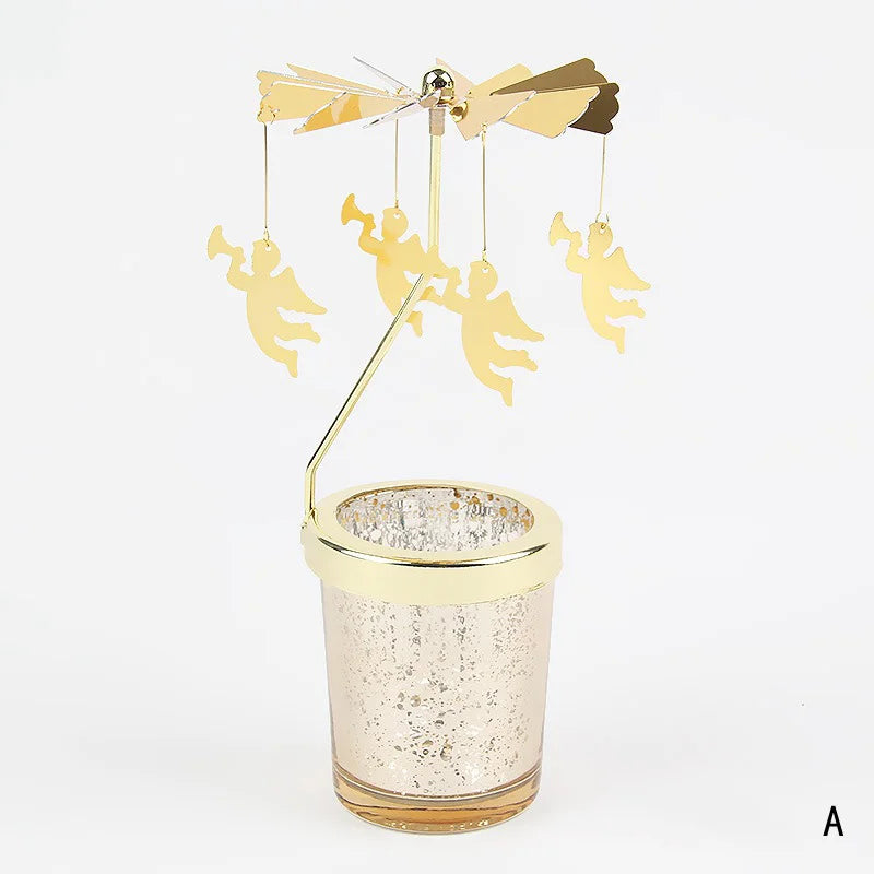 Rotating Candle Stick Holder Gold Candlestick Home Decoration Romantic Valentine's Gift Party Room Decor Carousel Candle Stand