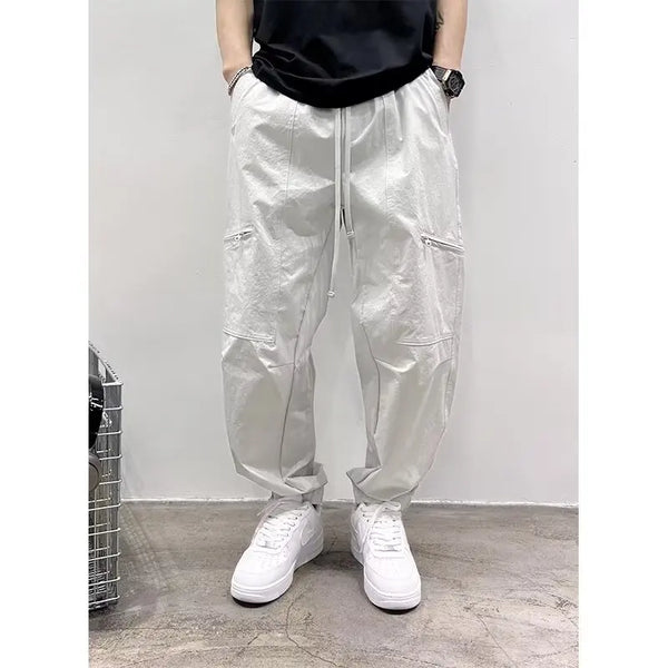Autumn Fashion Outdoor Functional Workwear Casual Pants For Men New Simple Solid Color Loose Fitting Leg Binding Handsome Pants