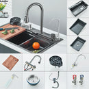 Hownifety Waterfall Sink Kitchen Stainless Steel Topmount Sink Large Single Slot Wash Basin With Multifunction Waterfall Faucet