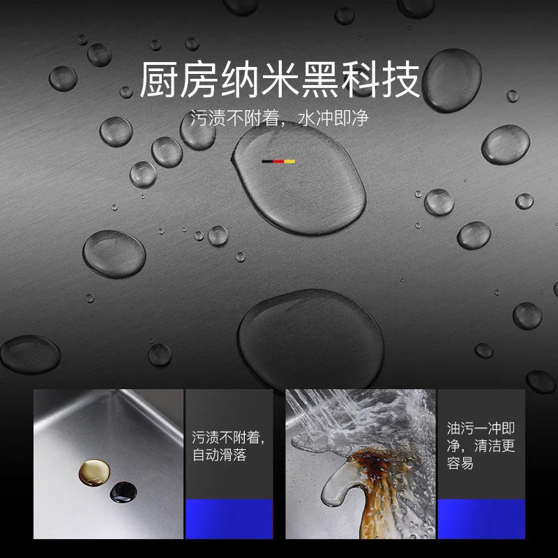 Kitchen Vegetable Basin Sink Large Single Slot 304 Stainless Steel Hand-thickened Under-counter Basin Dishwasher Black Set New