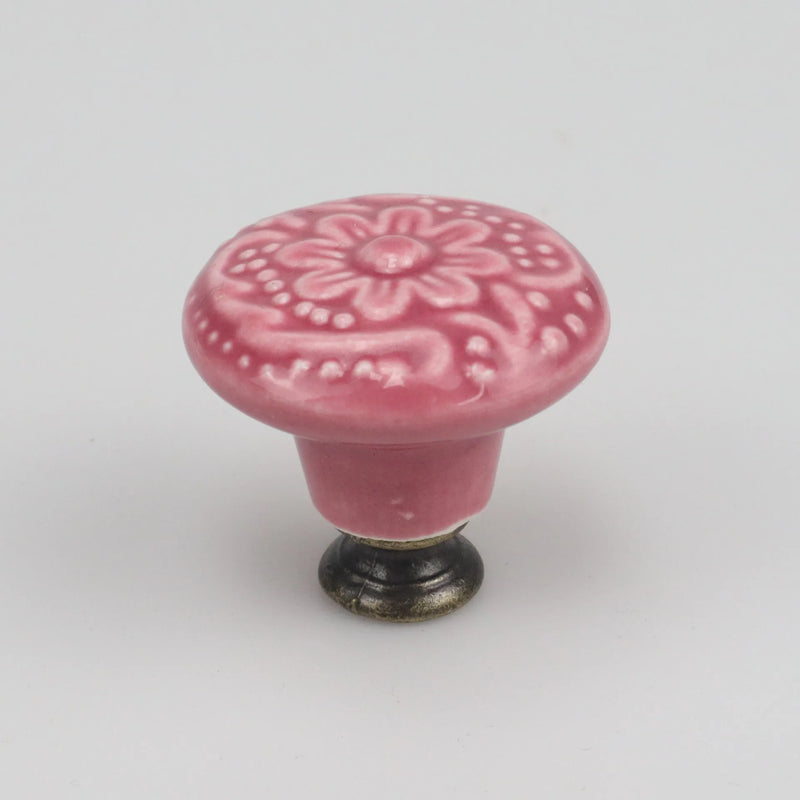 Colorful Floral Ceramic Handle Cabinet Door Solid Wood Furniture Wardrobe Handle Single-hole Drawer Hardware