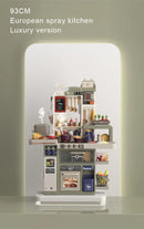 93cm Children's Kitchen Kids Toys, Kids Kitchen Cooking Set Gift Box for Girls, Luxury Version Tableware Set, 88 Accessories