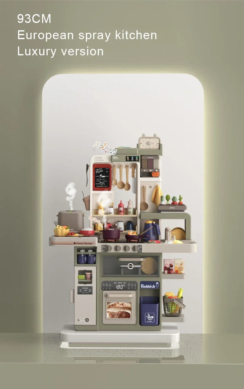 93cm Children's Kitchen Kids Toys, Kids Kitchen Cooking Set Gift Box for Girls, Luxury Version Tableware Set, 88 Accessories