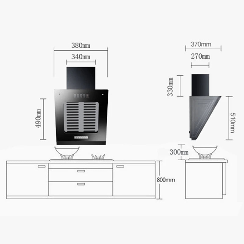 Small and Simple Kitchen Ventilator Suction Range Hood Small stove Side suction Cooker Hood Exhaust Hood 38/50cm For Apartment
