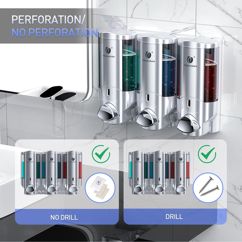 Wall Soap Liquid Dispenser No Drill Bathroom Shampoo and Conditioner Bottle Kitchen Dish Soap Detergent Container 1/2/3*200ML