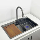 Waterfall Kitchen Sink 304 Stainless Steel Sink Large Single basin With Multifunction LED Waterfall Faucet Above Counter