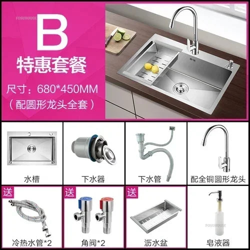 Household Single Hole Kitchen Sinks Stainless Steel Wash Basin Under Counter Wash Basin Kitchen Accessories Nano Handmade Sink Y