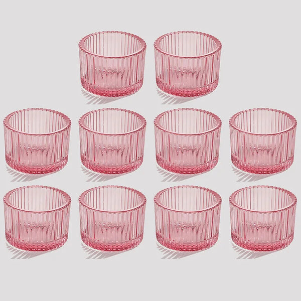 Pack of 10 Glass Small Tea Light Candle Holder for Table Decor,Home Decor,Church Housewarming Gifts Candle Pillar Holder Pink