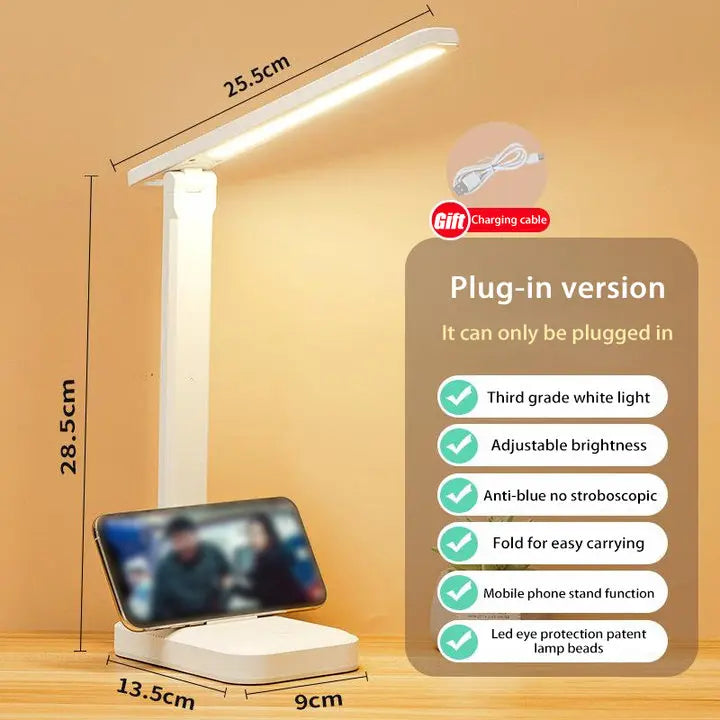 LED Touch Switch White Folding Desk Lamp Bedroom Study Bedside Reading Eye Care Night Lamp USB Plug-in Dimmable White Desk Lamp