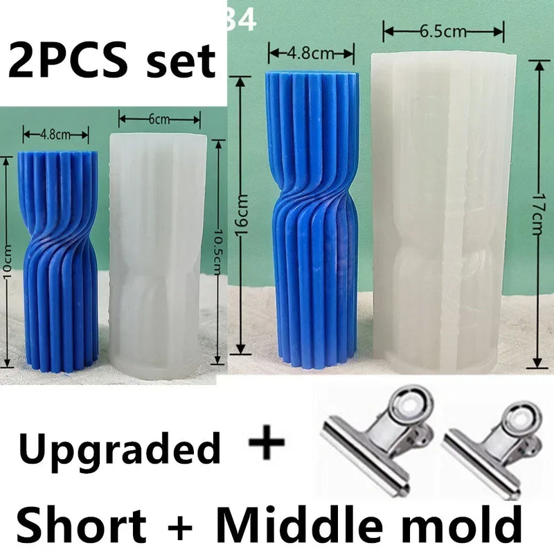 Wave cylindrical candle silicone mold with irregular geometric shape twisted stripes cylindrical candle mold resin gypsum mold