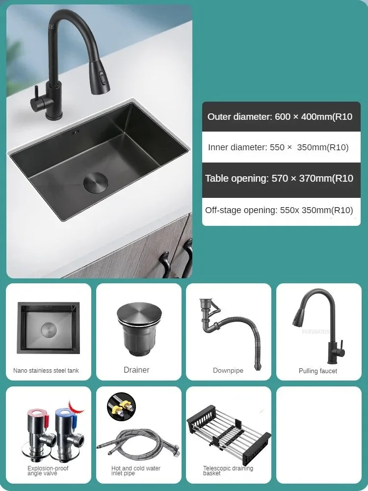 Household Black Sink for Kitchen Italian Metal Dry Handmade Kitchen Sinks Simple Small Light Luxury Kitchen Sinks for Bar