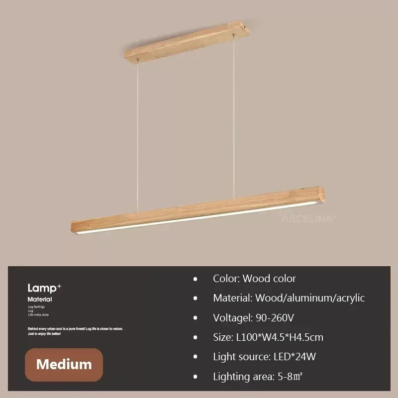 Modern LED Pendant Light wood Long Strip dining table lamp suspension Chandelier for living dining room kitchen lighting fixture