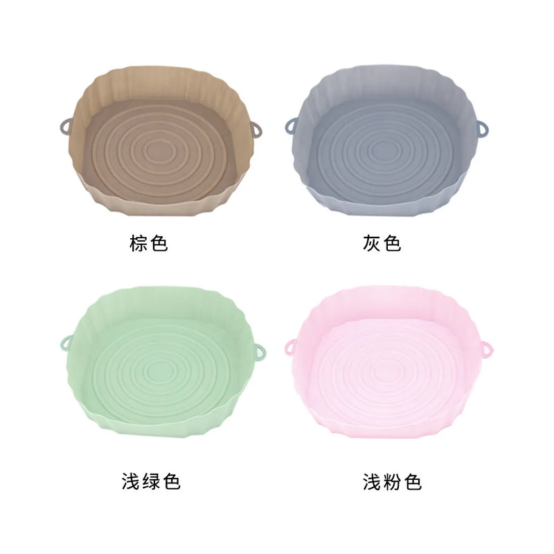 Silicone Air Fryer Basket Airfryer Oven Mold Baking Tray Pizza Fried Chicken Basket Reusable Pan Liner Accessories