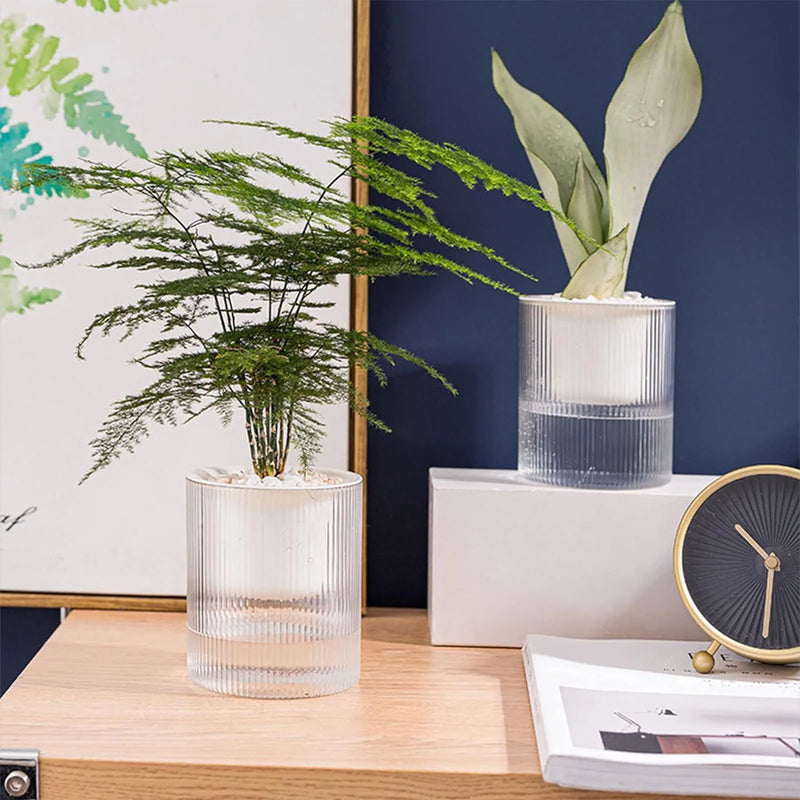 Lazy Flower Pot Automatic Water-absorbing Hydroponic Flowerpot Transparent Double Layer Plastic Planter Home Watering Planter