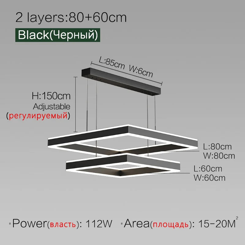 Living room lamp dining bedroom chandelier Nordic modern minimalist 2022 new light luxury square chandelier LED lamp suspendu