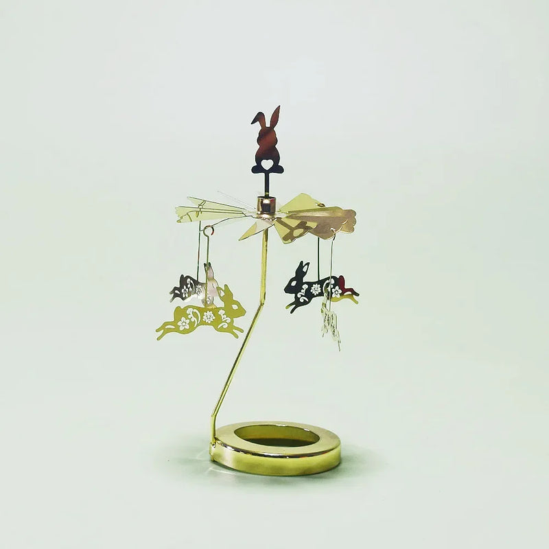 Romantic Aromatherapy Glass Candle Cup Lid, Stainless Steel Rotating Carousel Candle Holder, Walking Light Candlestick Decoratio