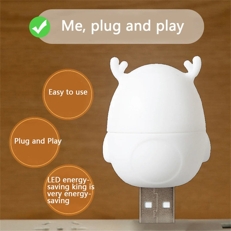 Mini USB LED Night Light Wireless Night Light Recharge Bedroom Bedside Kitchen Lamp Cartoon Decoration Table Lamp For Kids Gift