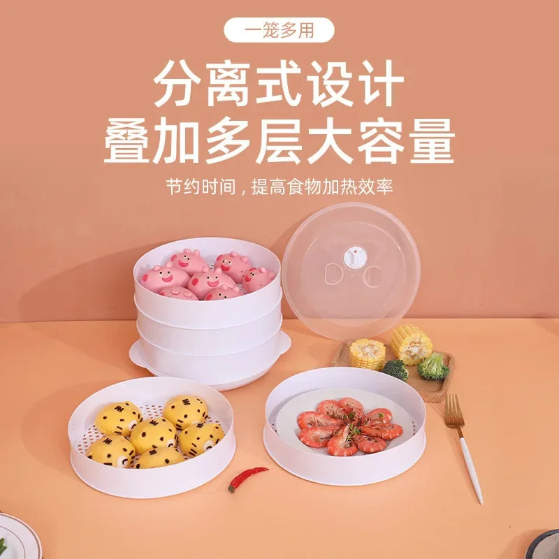 Microwave Steamer Kitchen Hot Buns Dumplings with Lid Household Multifunctional Steamer