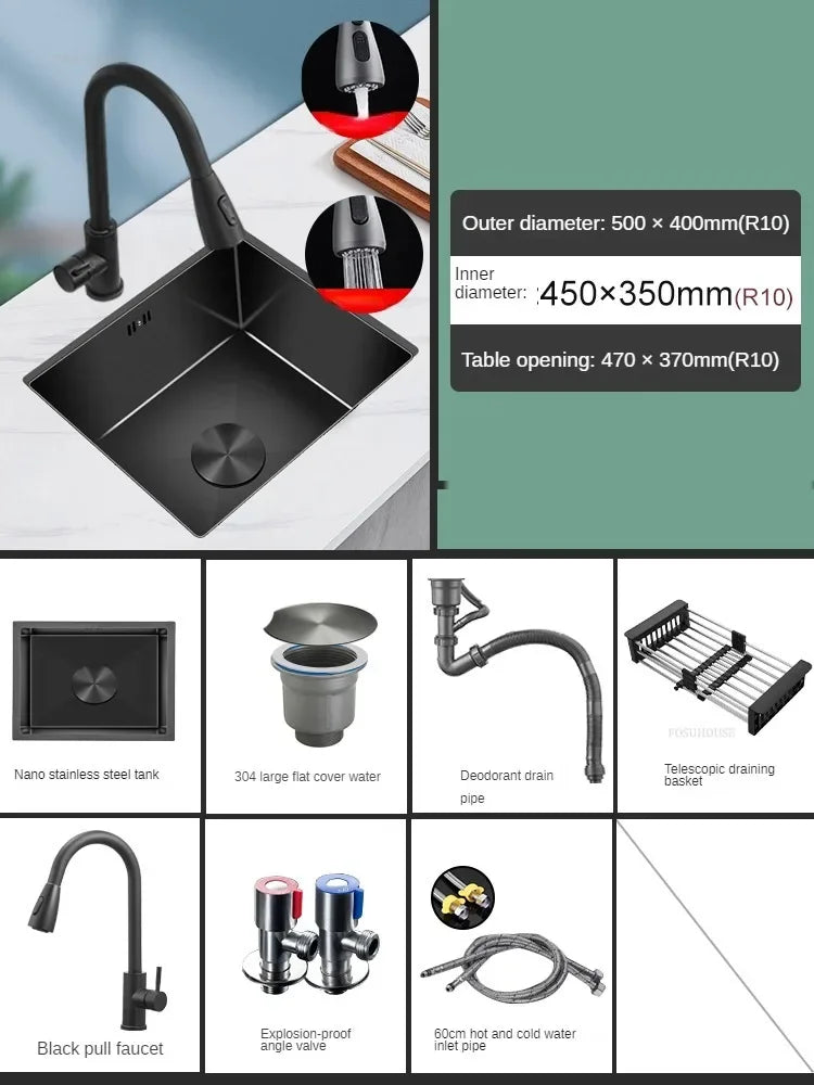Household Black Sink for Kitchen Italian Metal Dry Handmade Kitchen Sinks Simple Small Light Luxury Kitchen Sinks for Bar