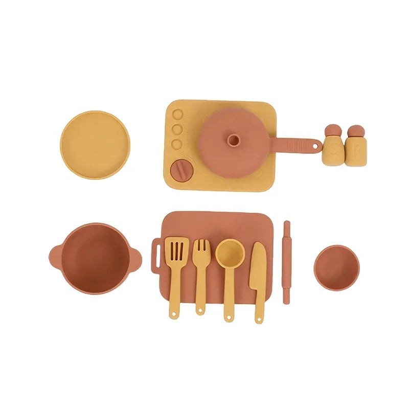 Food Grade Silicone Kitchen Toys Set for Kids Kitchen Accessories Pretend Play Cooking Toy BPA Free Children Educational Toys