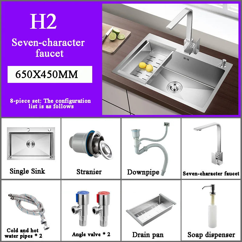 Stainless Steel Kitchen Sink Farmhouse Above Counter Undermounter Single Bowel Wash Basin With Gourmet Faucet Drain Accessories