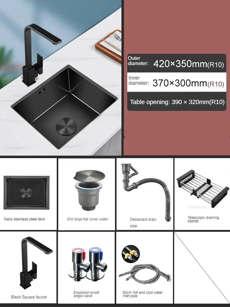Household Black Sink for Kitchen Italian Metal Dry Handmade Kitchen Sinks Simple Small Light Luxury Kitchen Sinks for Bar
