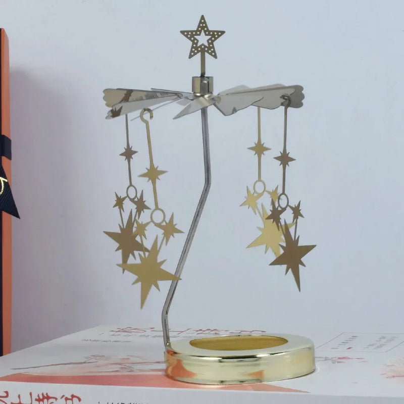 Romantic Aromatherapy Glass Candle Cup Lid, Stainless Steel Rotating Carousel Candle Holder, Walking Light Candlestick Decoratio