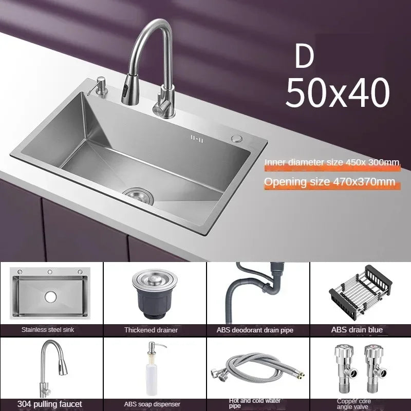 Stainless Steel Chinese Kitchen Sinks for Kitchen Sink Thickened Brushed Process Simple and Creative Kitchen Sink for Restaurant