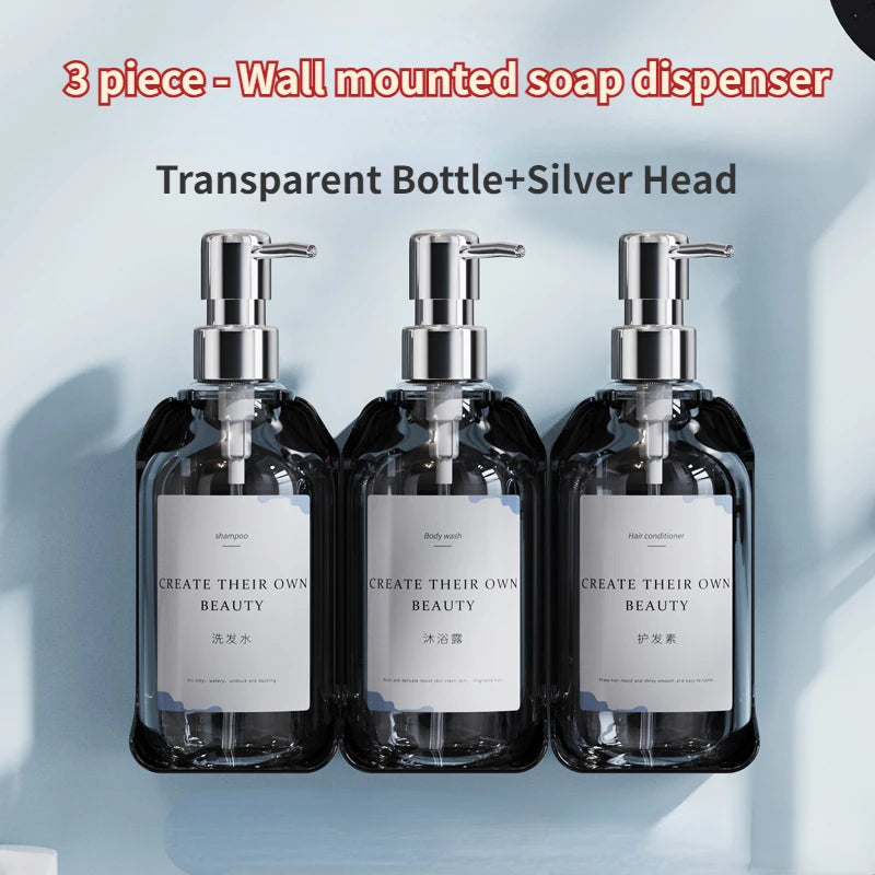 Hotel Wall Mounted Soap Dispenser Set Refillable No Punching Hand Sanitizer Shampoo Conditioner Bottle Holder for Shower Wall