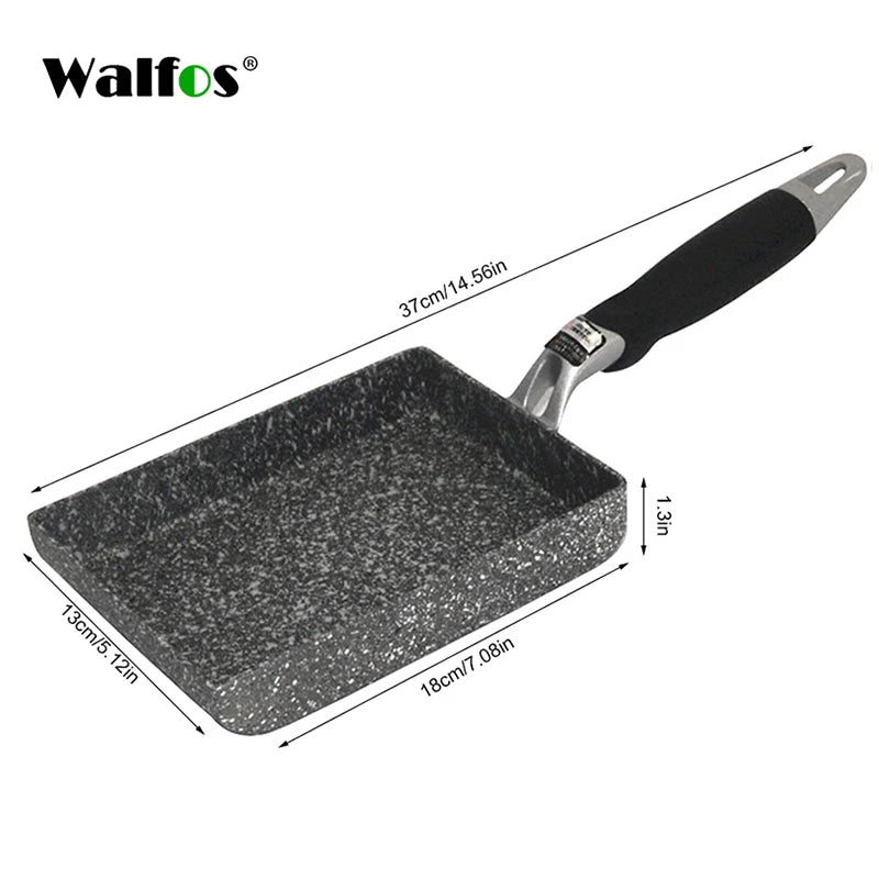 Walfos Frying Pan Tamagoyaki Omelette Black Non-Stick Pan Fry Egg Pan Pancake Kitchen Pot Maker Breakfast Pot Mini Cook