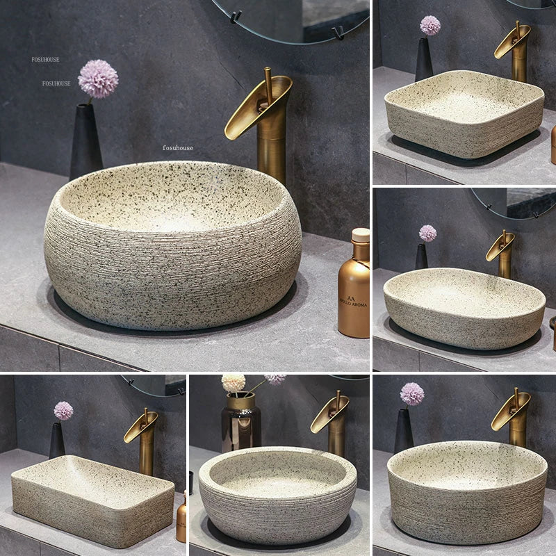 Modern Countertop Basin Vintage Bathroom Sinks Simple Ceramic Oval Washbasins Luxury Square Bathroom Washbasins Kitchen Sink GL