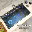 Stainless Steel Waterfall Kitchen Sink Cup Washer Knife Rack Embossed Extra Large Single Slot Apartment Left Side Drainage