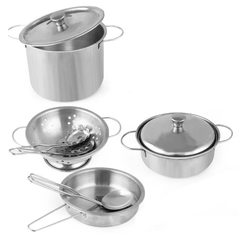 Stainless Steel Kids House Kitchen Toy Children Pretend Play Cookware Set