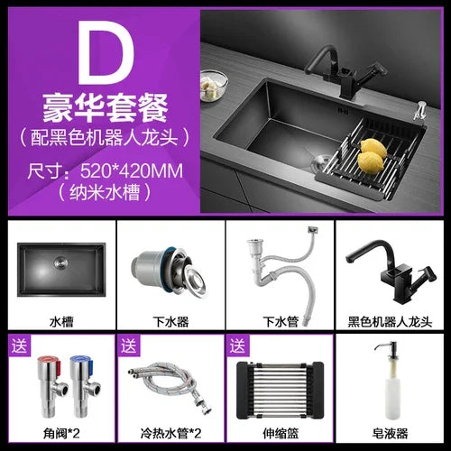 Kitchen Sinks Single Slot Black Kitchen Nano Sink 304 Stainless Steel Sink Under Counter Basin Home Kitchen s Accessories