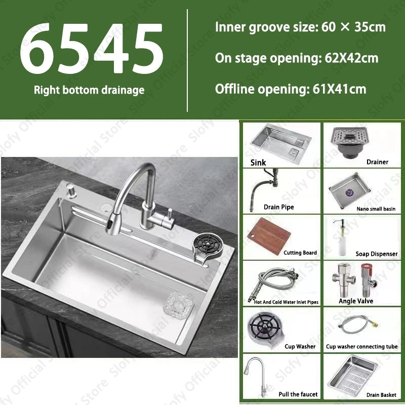 304 Stainless Steel Multifunctional Kitchen Sink Large Capacity Single Bowl Vegetable Workstation Wash/Cut/Drain in One Full Set