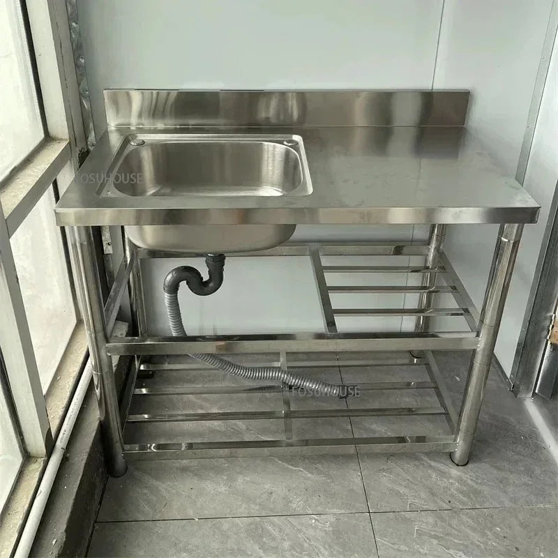 Household Vegetable Washing Basin with Bracket Commercial Stainless Steel Kitchen Sinks Kitchen Workbench Washing Single Sink