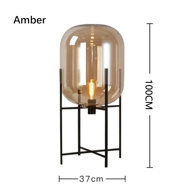 Post-Modern Nordic Glass LED Floor Lamp for Bedside Table Living Room Home Decor Villa Hotel Cafe Standing Light Industrial E27