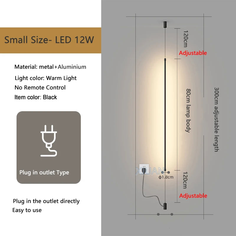 Modern Long Floor Lamps for Living Room Bedroom Bedside Lighting Long Line Floor Light EU Plug AC 220V Black Indoor Suspension