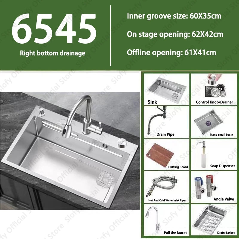 304 Stainless Steel Multifunctional Kitchen Sink Large Capacity Single Bowl Vegetable Workstation Wash/Cut/Drain in One Full Set