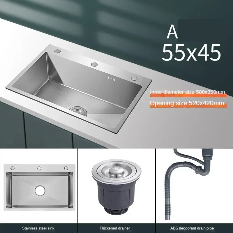 Stainless Steel Chinese Kitchen Sinks for Kitchen Sink Thickened Brushed Process Simple and Creative Kitchen Sink for Restaurant